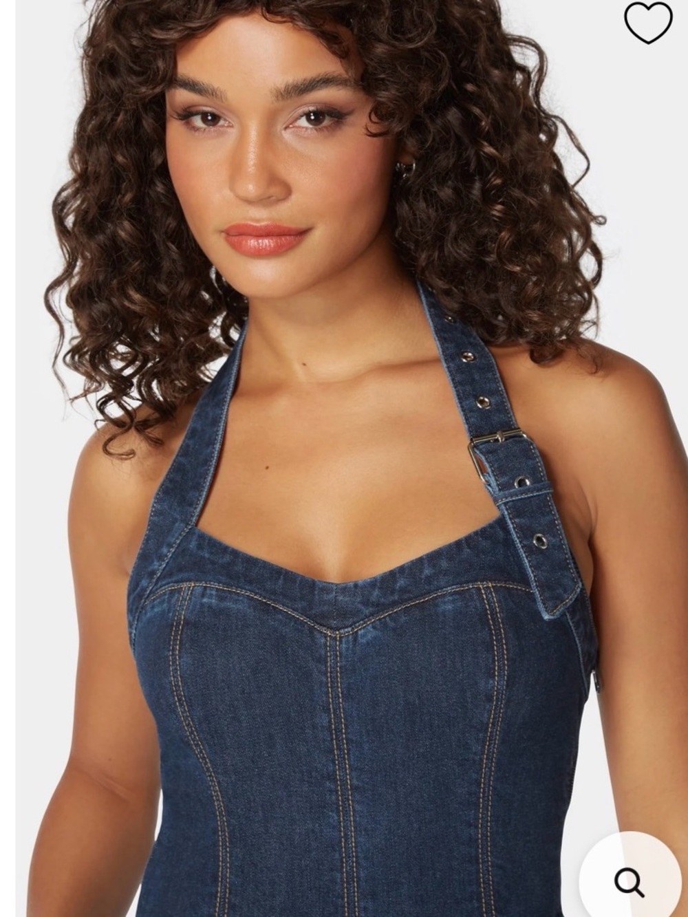 Bebe Halter Neck Buckle Detail Wide Leg Denim Jumpsuit - Picture 4 of 11